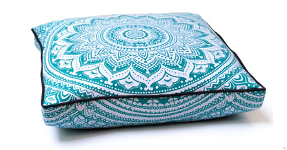 24" Black Gold Flower Mandala Barmeri Large Floor Pillow Cover Cushion Meditation Seating Ottoman Throw Cover Hippie Decorative Zipped Bohemian Pouf Ottoman Pom Pom Cases 24 " square