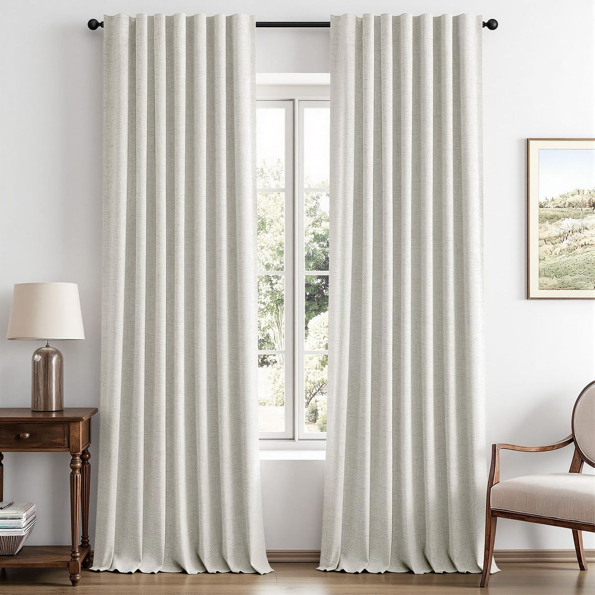 MIULEE 100% Blackout Linen Curtains for Bedroom 42 x 84 Inch Ivory 2 Panels