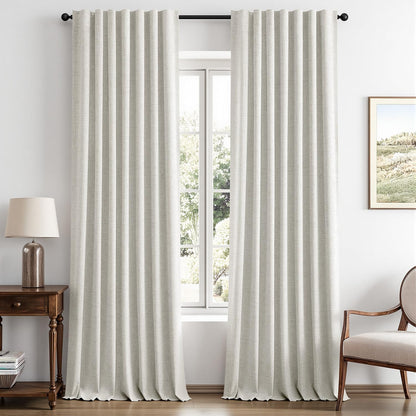 MIULEE 100% Blackout Linen Curtains for Bedroom 42 x 84 Inch Ivory 2 Panels