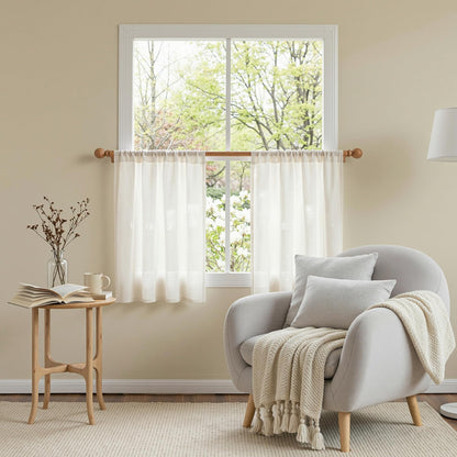 MYSKY HOME Linen Curtains for Living Room, Natural Semi Sheer Curtains & Drapes 84 inches Length 2 Panels Set Farmhouse Country Boho Style Back Tab Draperies for Sliding Glass Door, 50" Wide, Linen