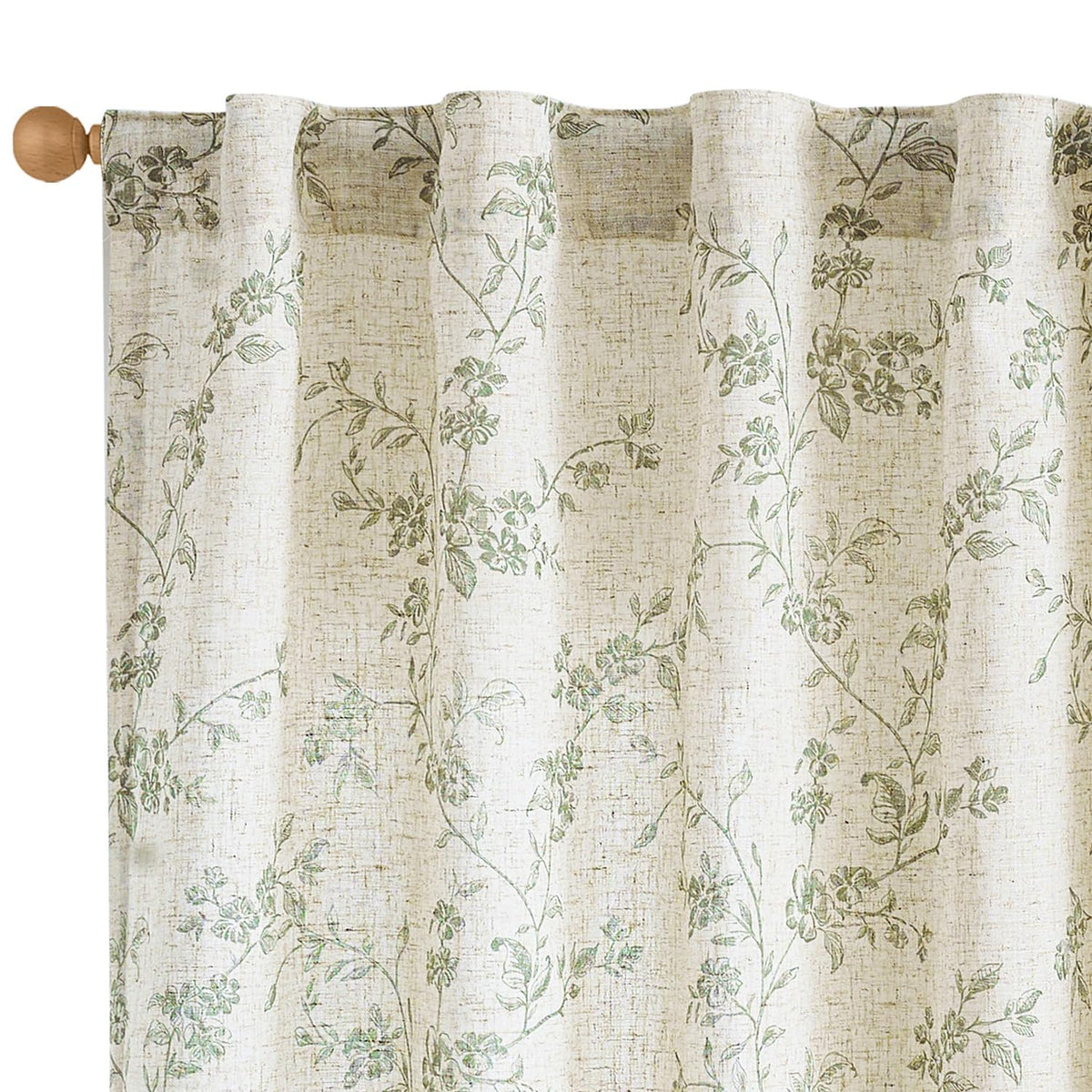 Lazzzy Taupe Vintage Floral Linen Curtains Farmhouse 50W X 84L 2 Panels