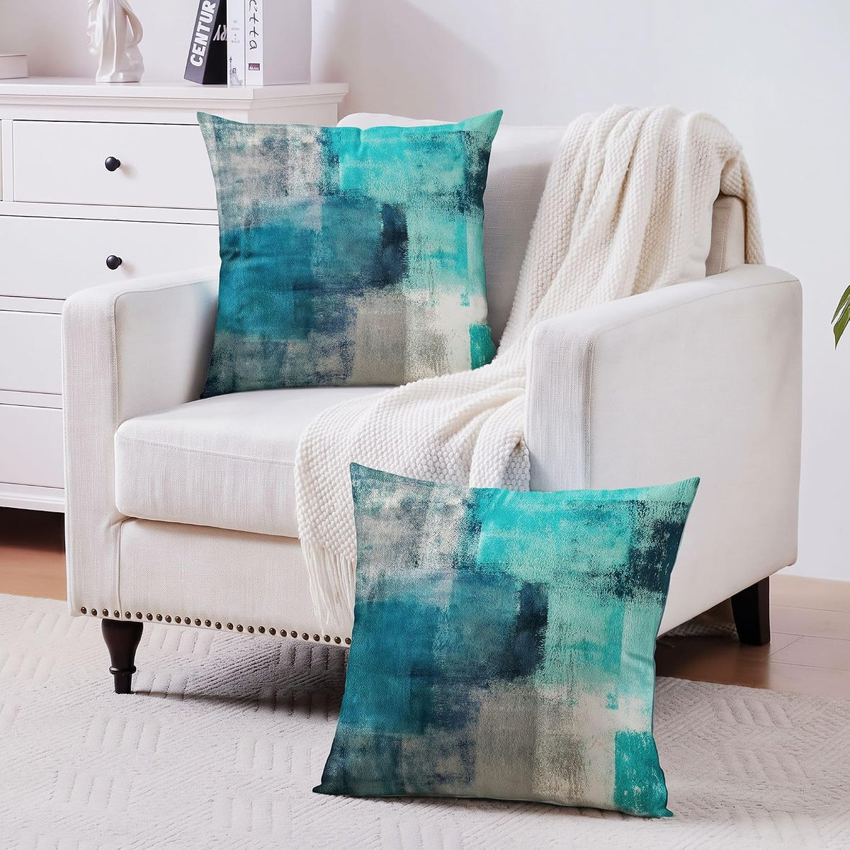 Throw Pillow Covers for Couch, 18x18 Inch, 2 Pack, Turquoise