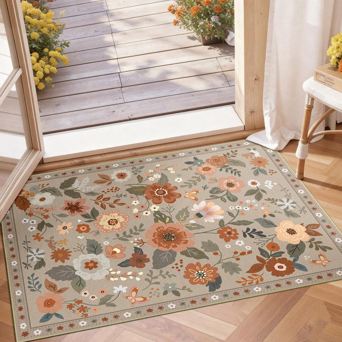 RELEANY Floral Washable 5x7 Area Rugs Pink