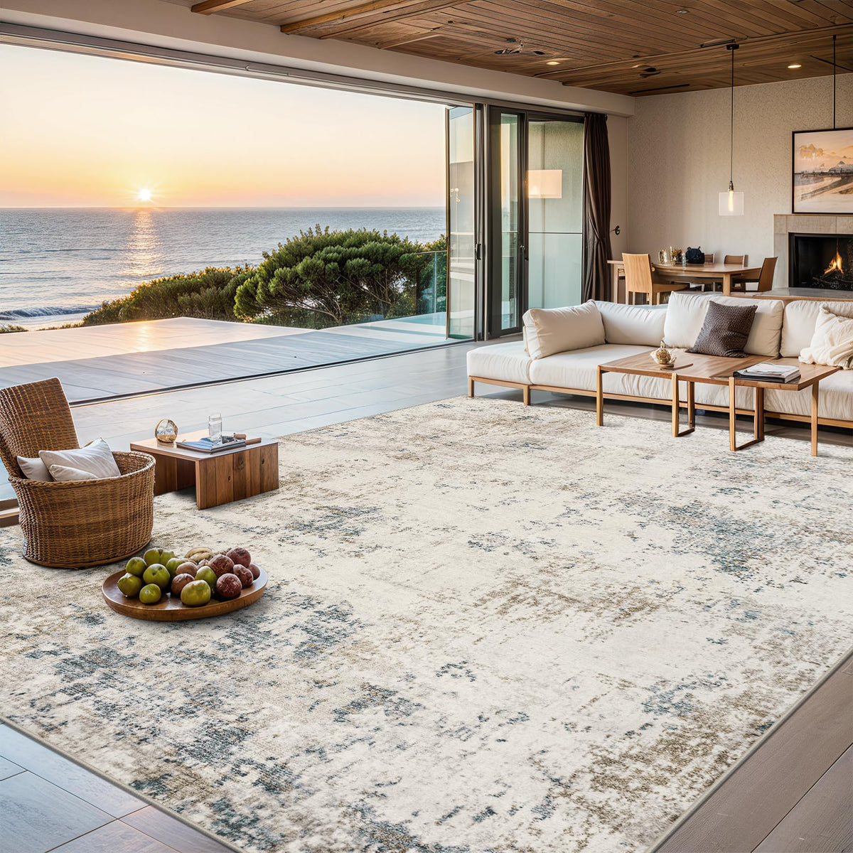 PLHXFR 8x10 Area Rug Living Room: Modern Abstract Washable Carpet Grey
