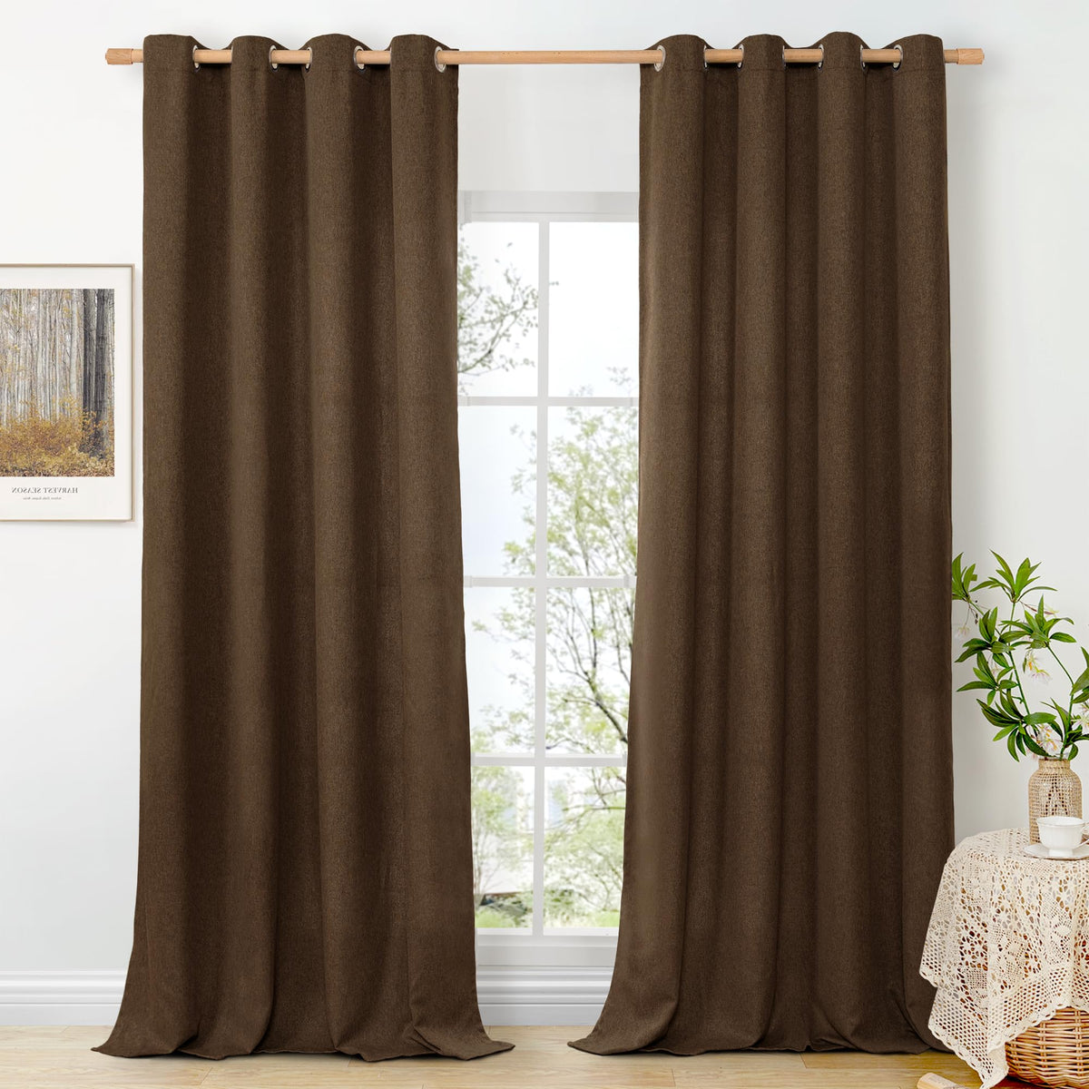 BGment Oatmeal Linen Curtains 84 Inch Length 2 Panels Set for Living Room