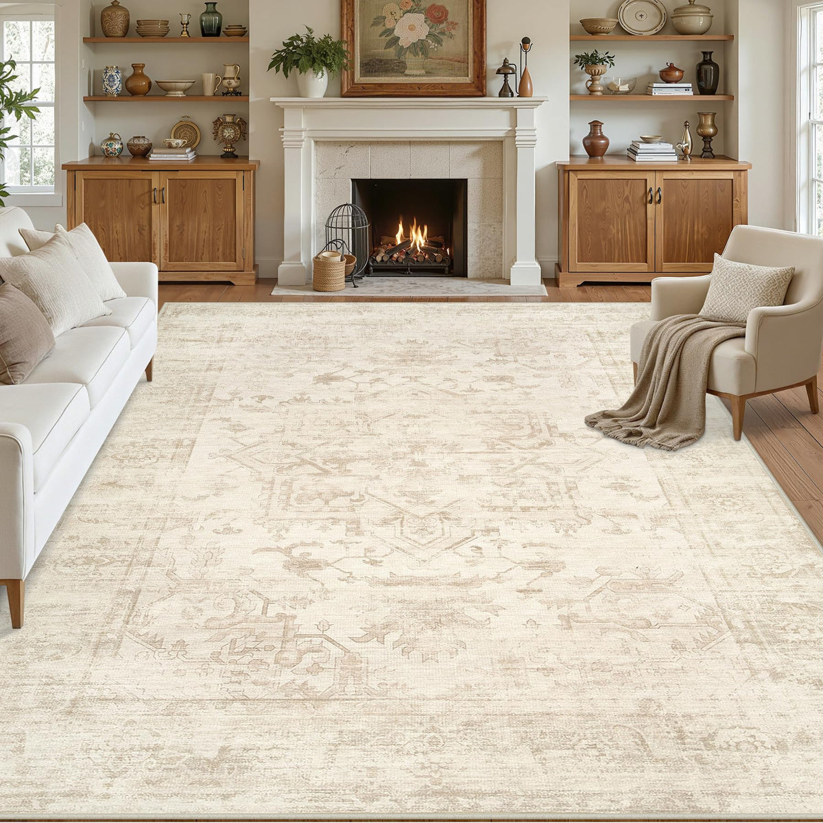 8x10 Area Rugs Living Room: Bedroom Neutral Washable Carpet Beige