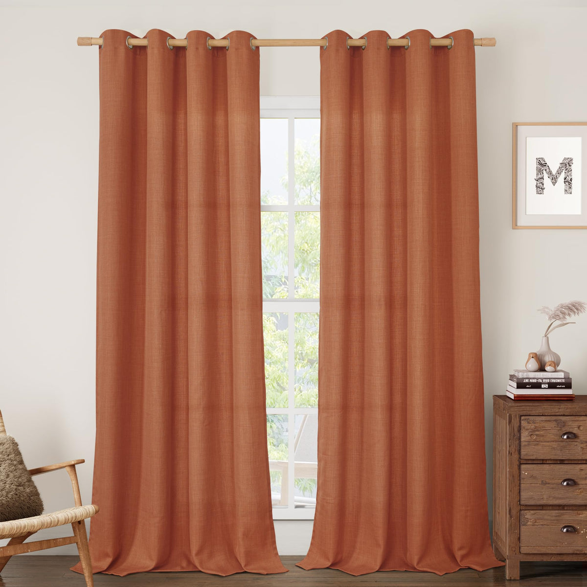 LAMIT Cream Ivory Linen Semi Sheer Curtains 84 inch Length for Bedroom