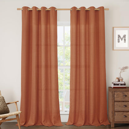 LAMIT Cream Ivory Linen Semi Sheer Curtains 84 inch Length for Bedroom
