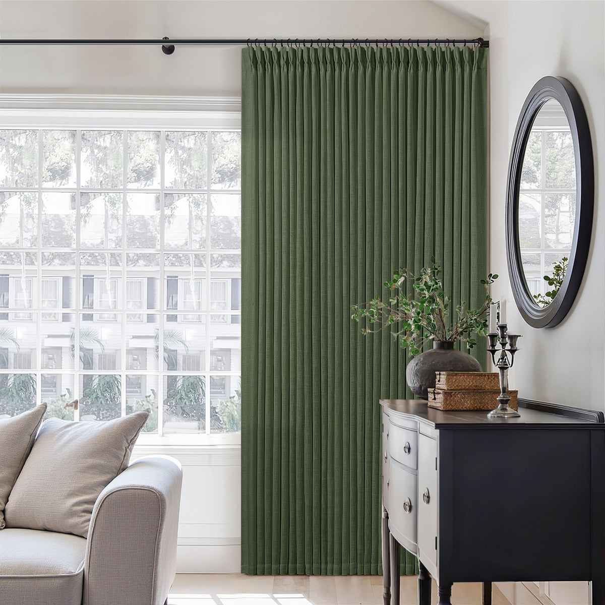 TWODRAPES Natural Pinch Pleated Linen Semi Sheer 84 Inch Curtains 2 Panels