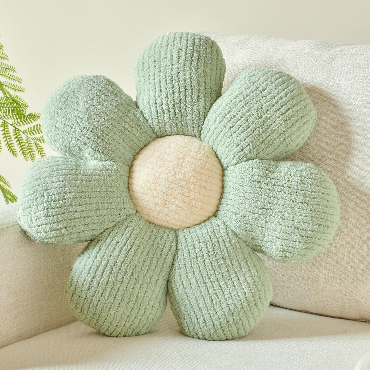 Flower Shaped Pillow, Daisy Decorative Throw Seat Cushion, 14.9" Ivory