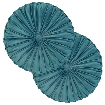 Teieas Round Throw Pillow Velvet Pleated Round Pillow Cushion Light Blue
