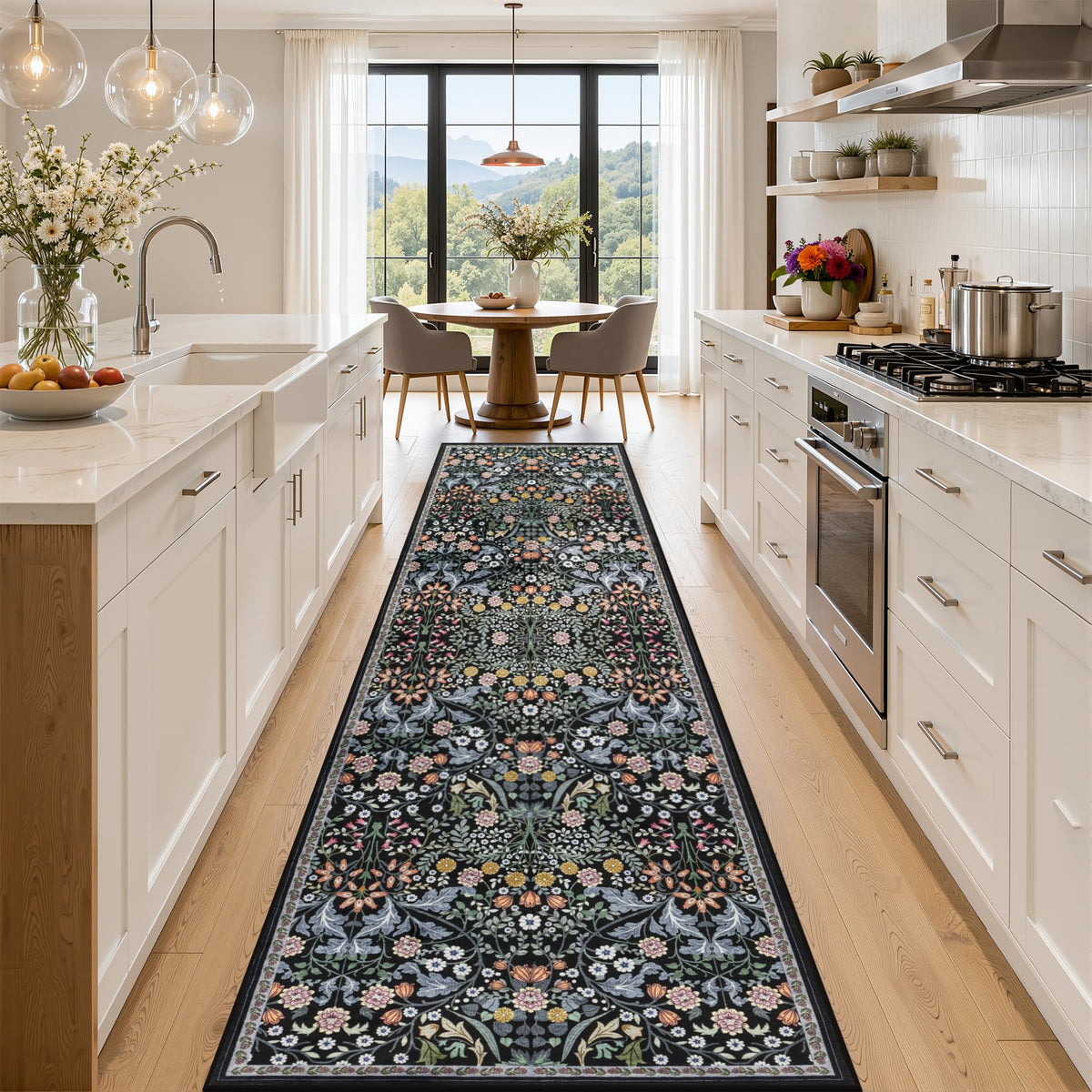 PLHXFR 8x10 Area Rug Living Room: Floral Washable Boho Carpet Dark Green