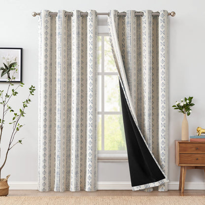 jinchan Boho Blackout Curtains 63 Inch Length Moon Phase Printed Drapes