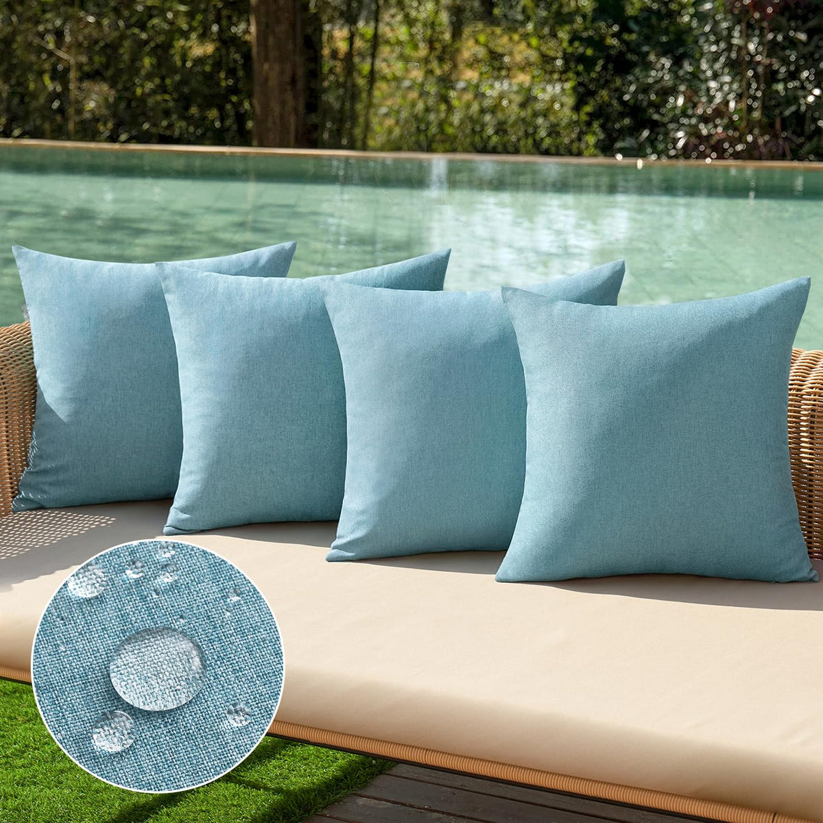 MIULEE Pack of 4 Decorative Outdoor Throw Pillow Covers Linen Waterproof Pillow Covers Summer Farmhouse Cushion Cases for Patio Garden Tent Balcony Couch Sofa 18x18 Inch Red/Turquoise