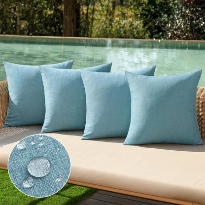 MIULEE Pack of 4 Decorative Outdoor Throw Pillow Covers Linen Waterproof Pillow Covers Summer Farmhouse Cushion Cases for Patio Garden Tent Balcony Couch Sofa 18x18 Inch Red/Turquoise