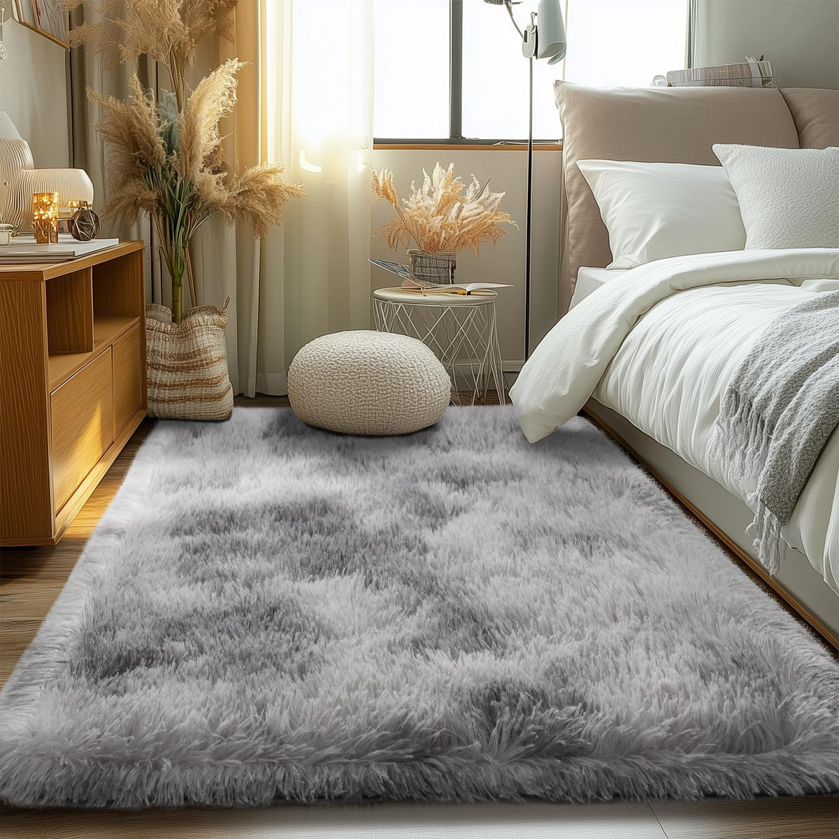 Zentavio 5x8 Area Rugs for Bedroom Fluffy Rugs for Living Room Carpet Large Fuzzy Soft Shag Aesthetic Plush High Pile Gray Throw Rug for Nursery Kids Room Dorm Waved Grey