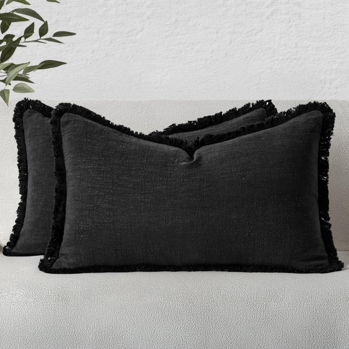 MIULEE Linen Fringe Decorative Fall Throw Pillow Covers Cocoa Brown 18x18