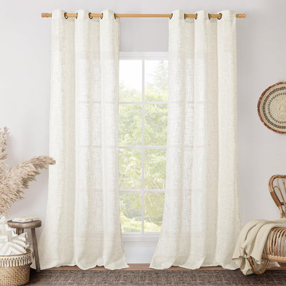 LAMIT Cream Ivory Linen Semi Sheer Curtains 84 inch Length for Bedroom