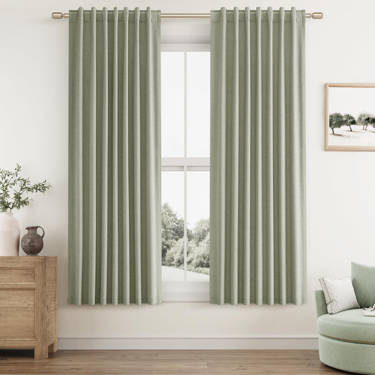 Guken Cream Linen Blackout Curtains 84 Inch Length 2 Panels Set for Living Room Bedroom Back Tab Thermal Insulated 100% Black Out Drapes Room Darkening Window Curtain Ivory Natural Beige