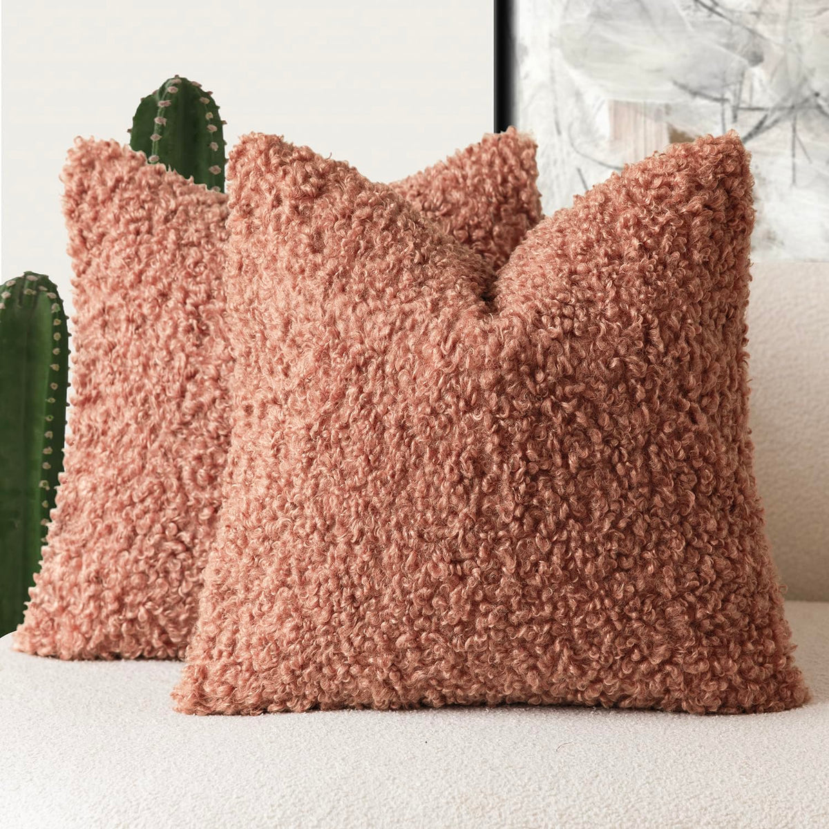 Foindtower Decorative Fuzzy Faux Fur Throw Pillow Covers 24x24 Inch Oatmeal