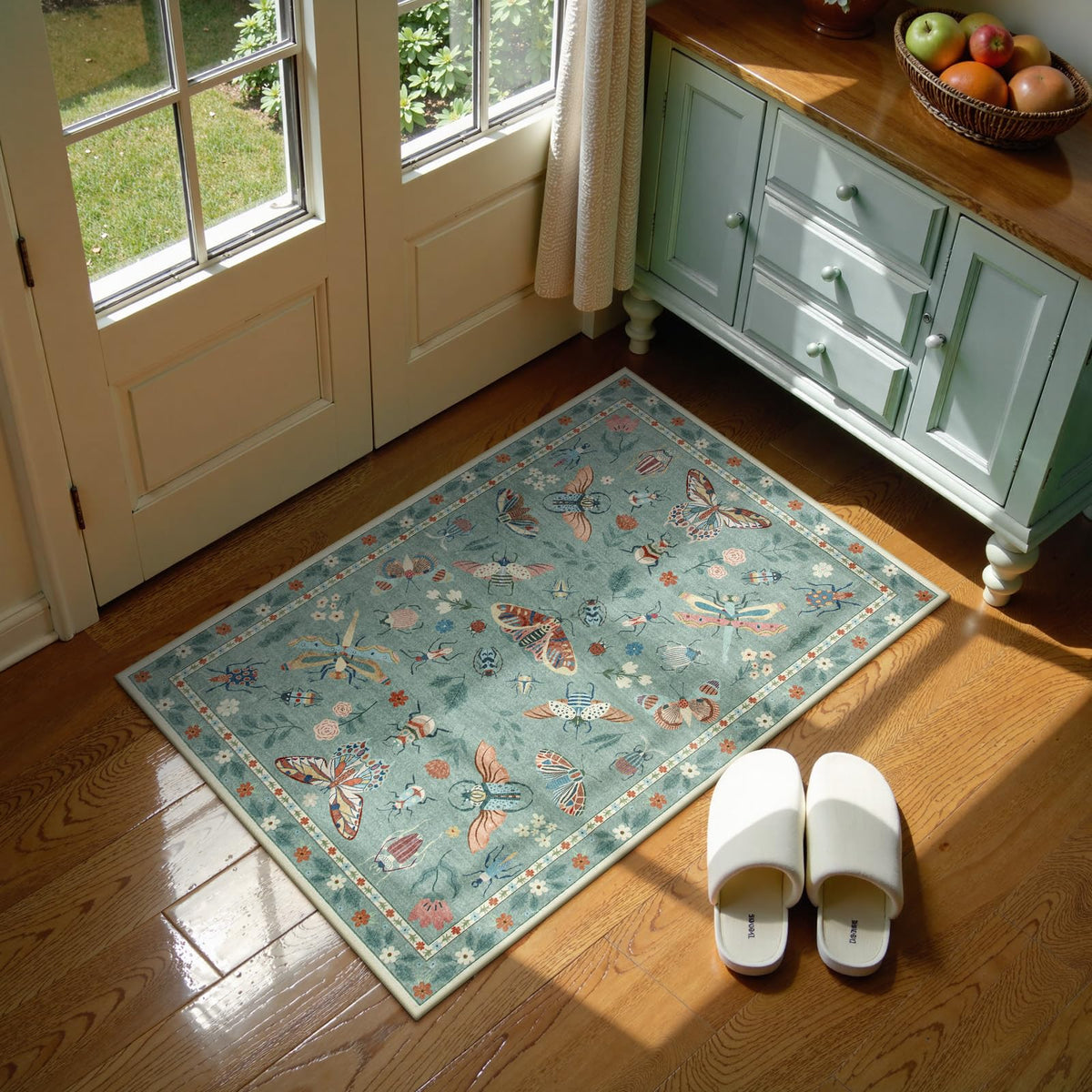 Lahome Bug Washable Area Rugs 5x7, Soft Green Rug for Living Room Bedroom
