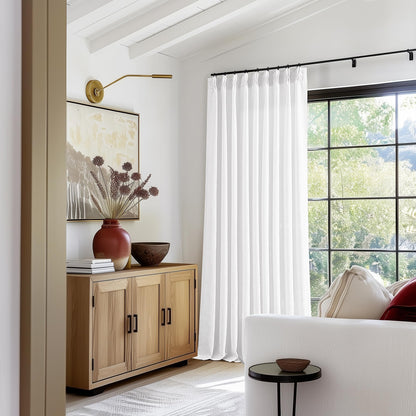 TWODRAPES Natural Pinch Pleated Linen Semi Sheer 84 Inch Curtains 2 Panels