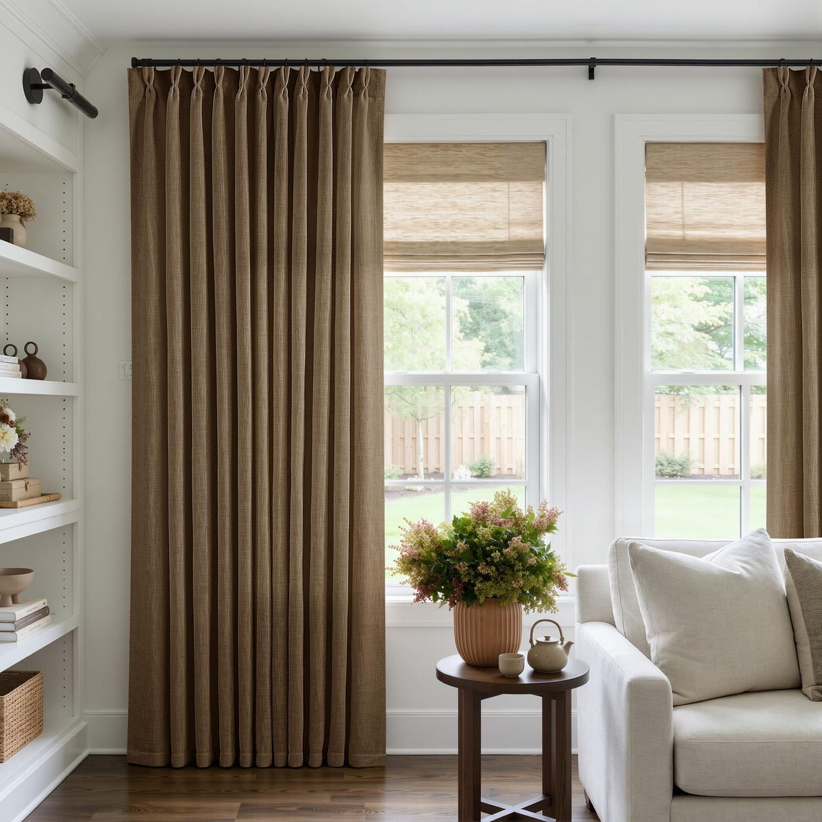TWODRAPES Natural Pinch Pleated Linen Semi Sheer 84 Inch Curtains 2 Panels