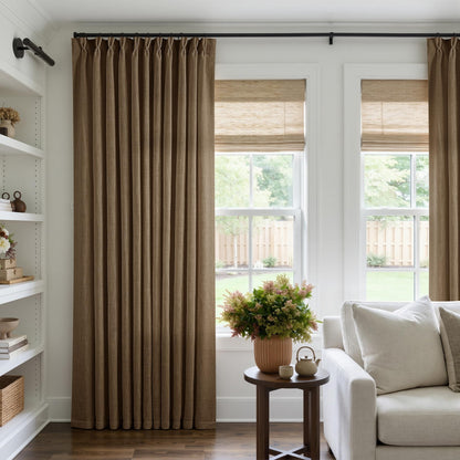 TWODRAPES Natural Pinch Pleated Linen Semi Sheer 84 Inch Curtains 2 Panels