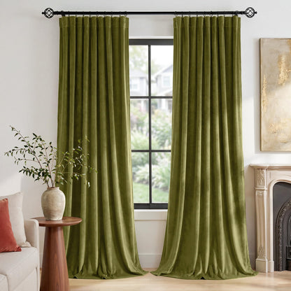 NICETOWN Olive Green Velvet Blackout Curtains 84" Long, 52" Wide, 2 Panels