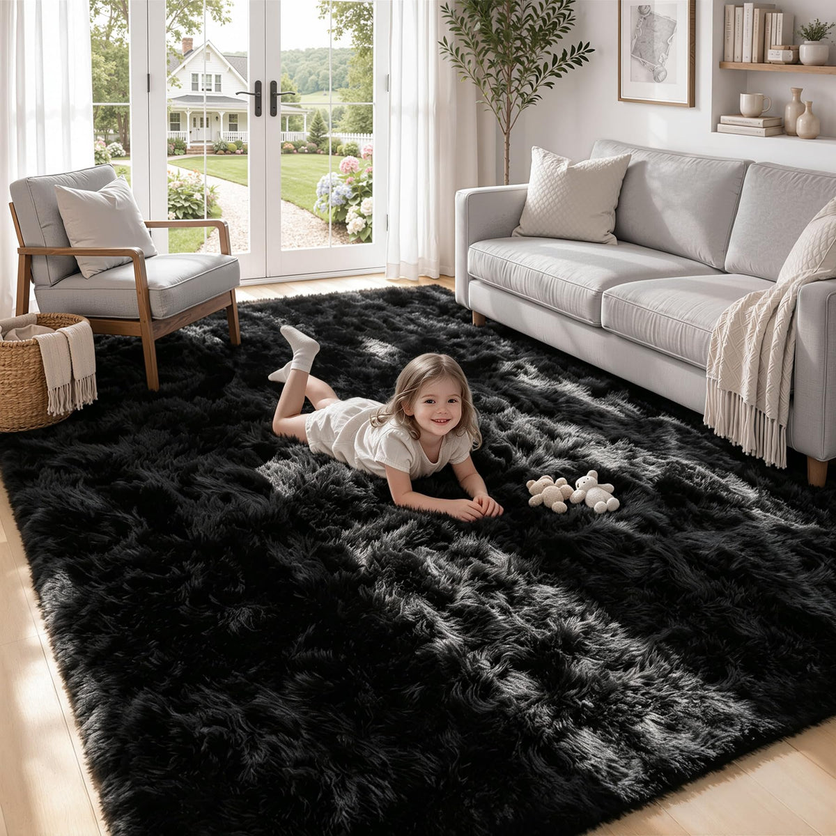 8x10 Area Rugs for Living Room: Soft Black Fluffy Rug Shag Washable Rug Plush Fuzzy Indoor Carpet for Bedroom Nursery Playroom Girls Boys Kids Room (Black, 8'x10')