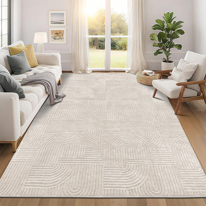 Pauwer 5x7 Area Rugs for Living Room, Modern Non Slip Washable Rug, Beige