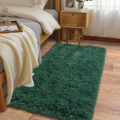 Ultra Soft Runner Rugs for Bedroom Hallways with Upgraded Non-Slip Rubber Backing & Thick Memory Sponge, 2x6 Feet Fluffy Shag Throw Area Rug for Bedside Dorm Dark Grey