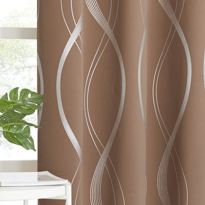 NICETOWN Grey Blackout Striped Pattern Curtains for Living Room, 52 x 84