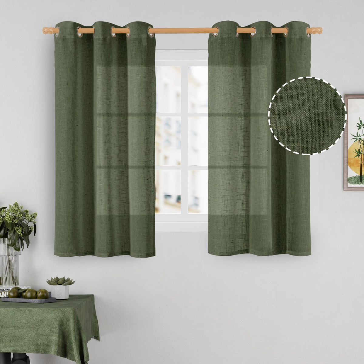 LAMIT Cream Ivory Linen Semi Sheer Curtains 84 inch Length for Bedroom