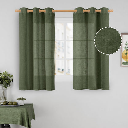 LAMIT Cream Ivory Linen Semi Sheer Curtains 84 inch Length for Bedroom