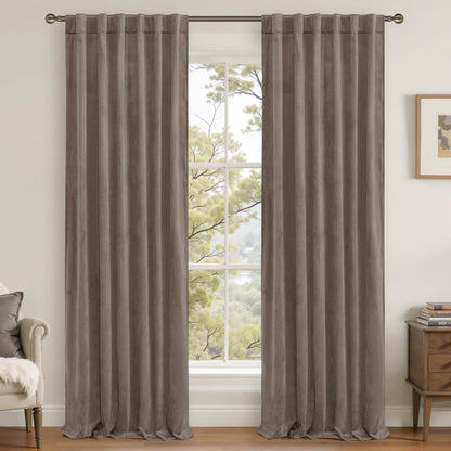LAMIT Olive Green Velvet Curtains 84 Inch Length for Living Room, 2 Panels