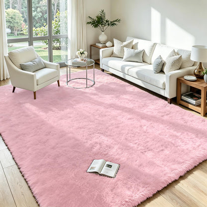 8x10 Fluffy Area Rug for Living Room: Soft Non-Slip Black Bedroom Carpet