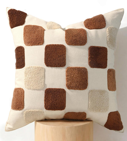 Fall Embroidered Throw Pillow Cover 18x18 Inch, Brown Striped