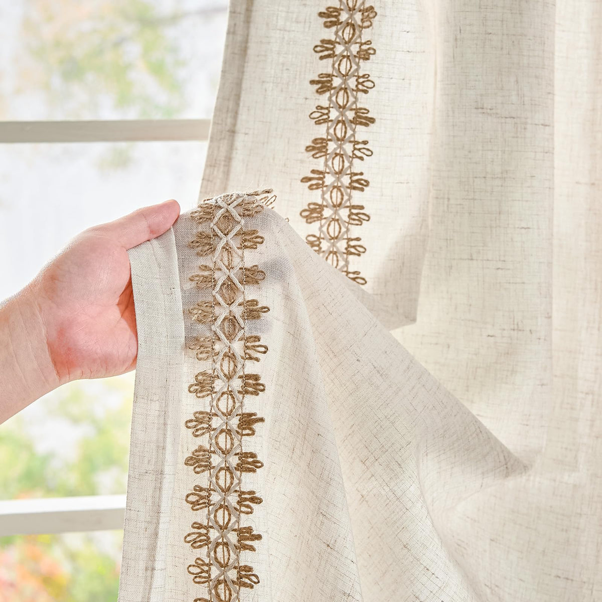 jinchan Linen Curtains Light Filtering Back Tab 50x96 Inch 2 Panels Beige