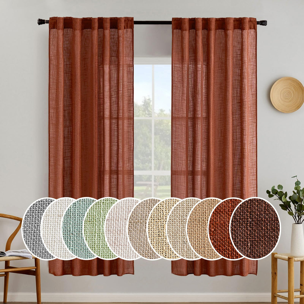 MIULEE Natural White Linen Curtains 52x84 Inch Long for Bedroom Living Room