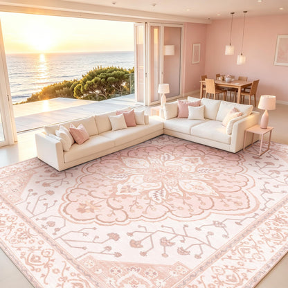 YARNSCAPE 5' x 7' Machine Washable Area Rug, Non-Slip Low-Pile Carpet