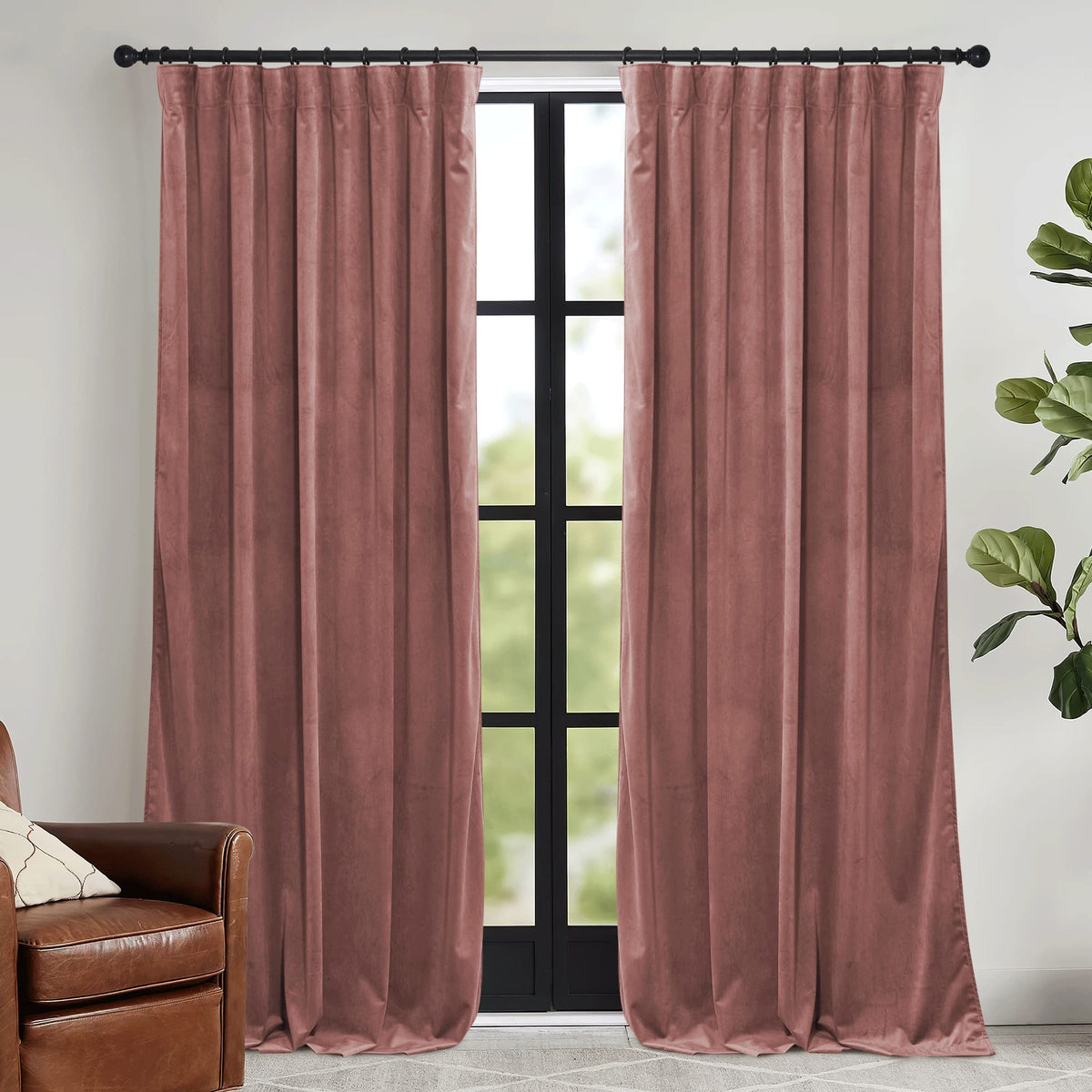 RYB HOME Sage Green Velvet Curtains 84 inches for Bedroom Living Room