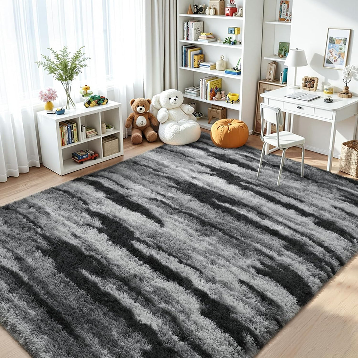 Zentavio 5x8 Area Rugs for Bedroom Fluffy Rugs for Living Room Carpet Large Fuzzy Soft Shag Aesthetic Plush High Pile Gray Throw Rug for Nursery Kids Room Dorm Waved Grey
