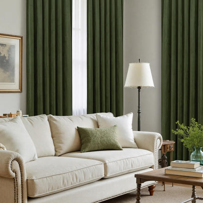 LAMIT Olive Green Velvet Curtains 84 Inch Length for Living Room, 2 Panels