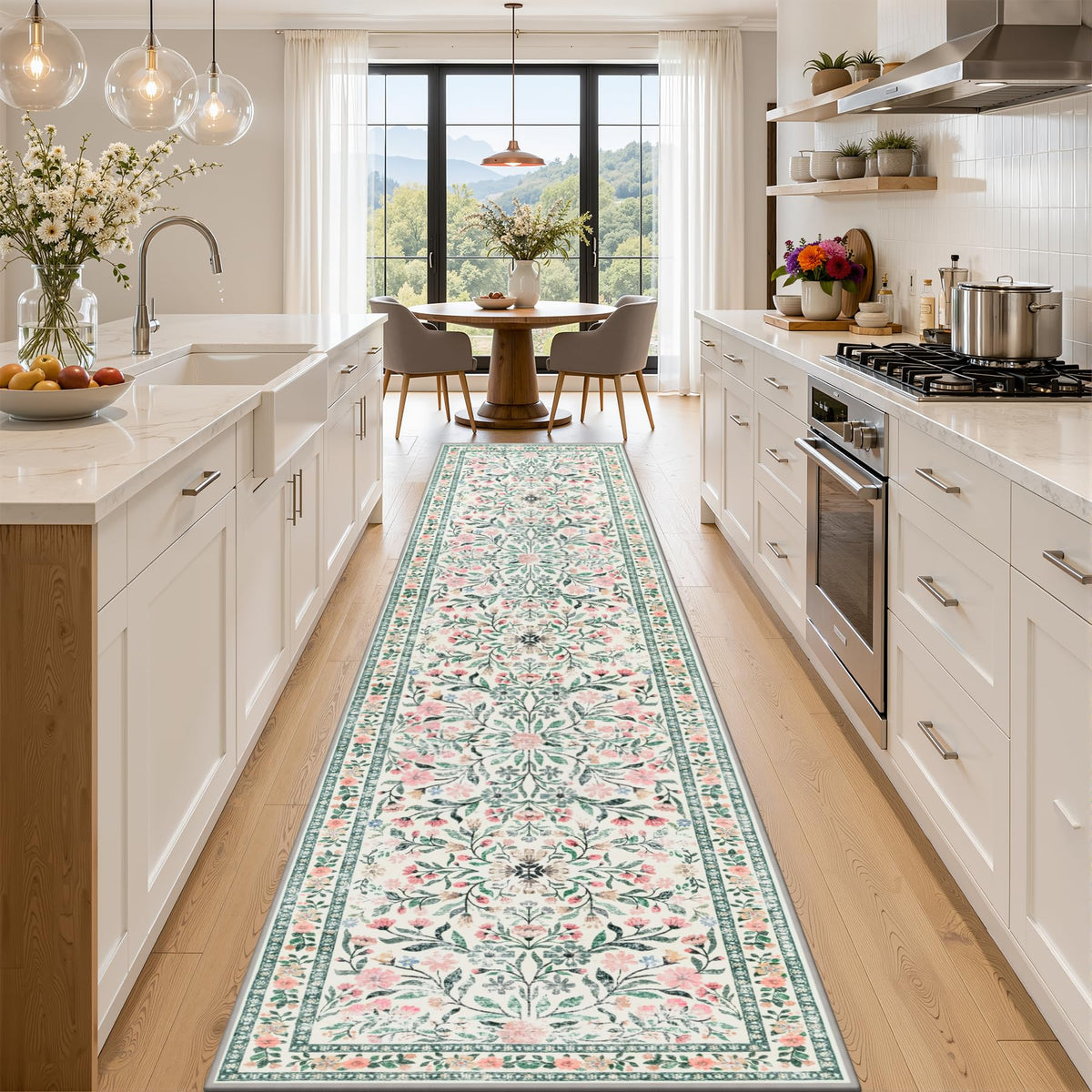 PLHXFR 8x10 Area Rug Living Room: Floral Washable Boho Carpet Dark Green