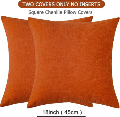 GAWAMAY Decorative Square Throw Pillow Covers 18"x18" Inch Set of 2, Super Soft Chenille Pillows Farmhouse Fall Pillowcase for Living Room Bedroom Sofa Couch Cushion Cover Burnt Orange 45x45cm