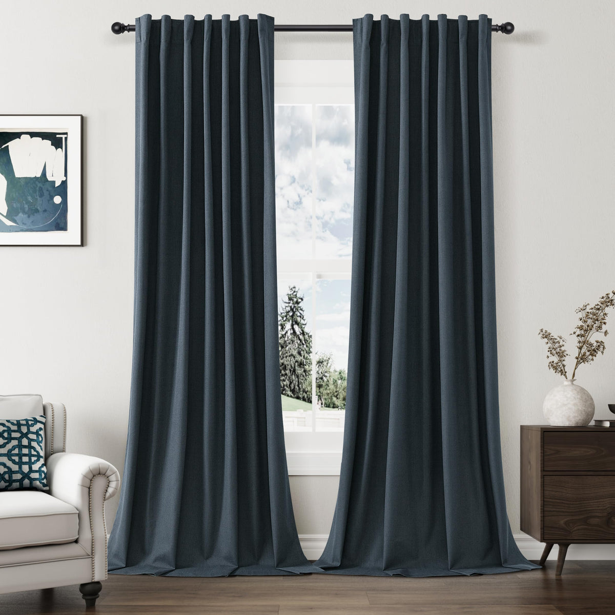 Guken Cream Linen Blackout Curtains 84 Inch Length 2 Panels Set for Living Room Bedroom Back Tab Thermal Insulated 100% Black Out Drapes Room Darkening Window Curtain Ivory Natural Beige