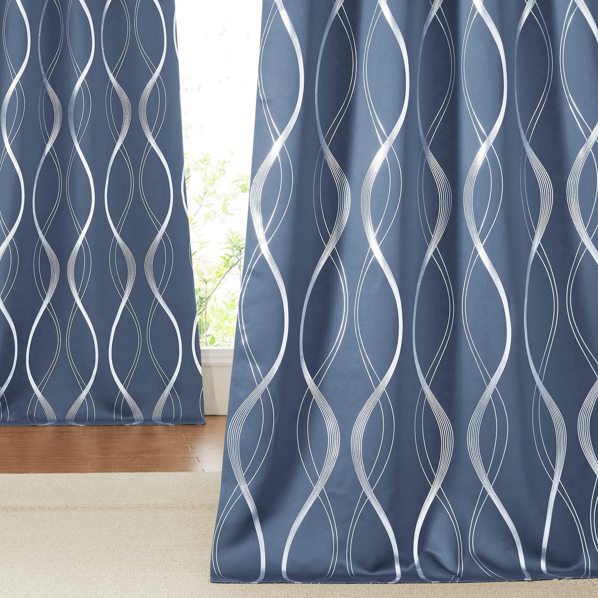 NICETOWN Grey Blackout Striped Pattern Curtains for Living Room, 52 x 84