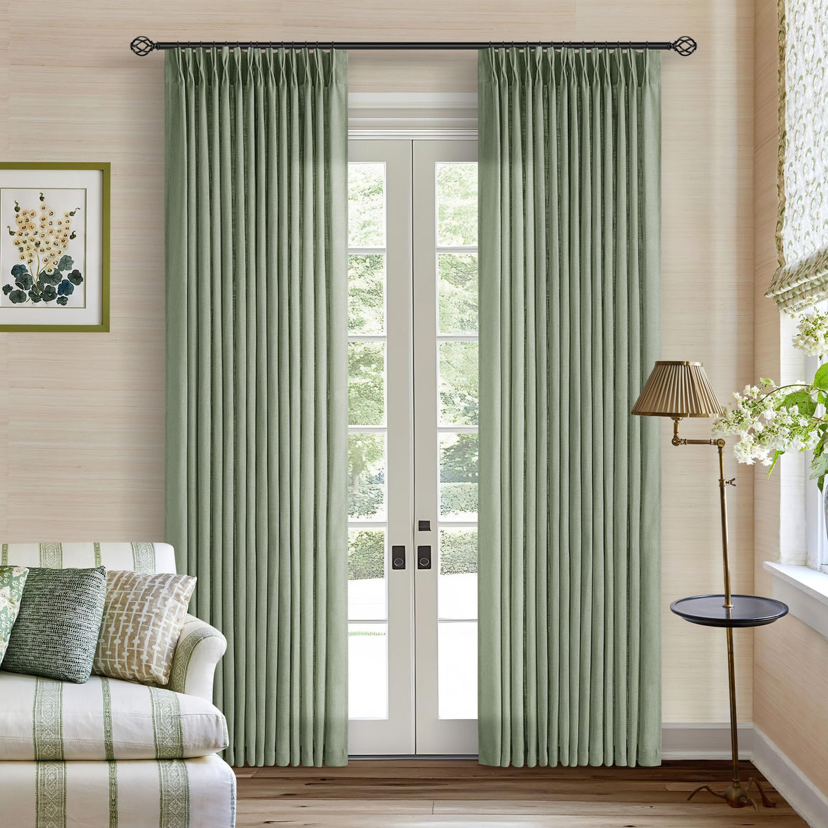 TWODRAPES Natural Pinch Pleated Linen Semi Sheer 84 Inch Curtains 2 Panels