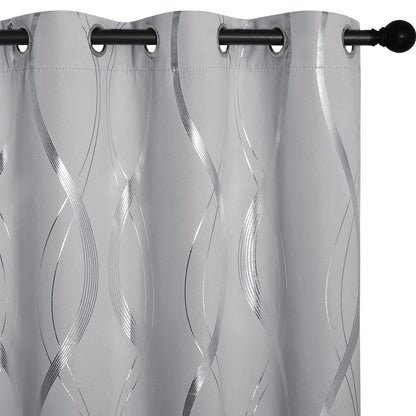 NICETOWN Grey Blackout Striped Pattern Curtains for Living Room, 52 x 84